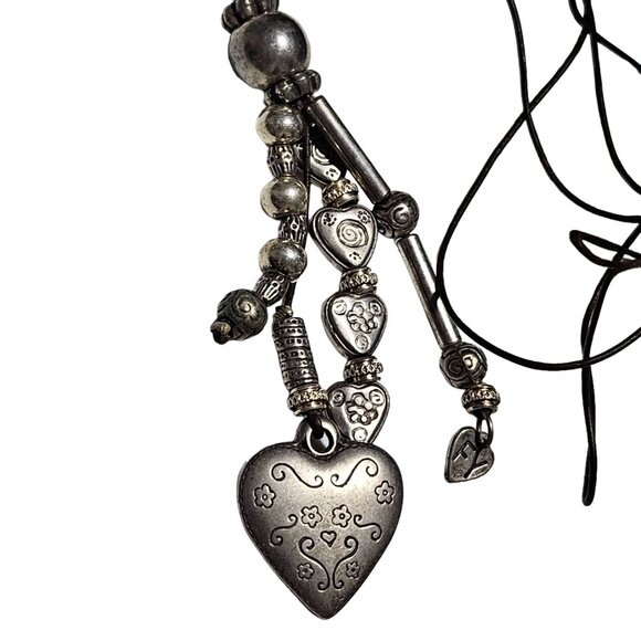 Boho Beaded Heart Pendant Cord Necklace Silver Tone Charms Fashion Jewelry Women - Picture 3 of 7